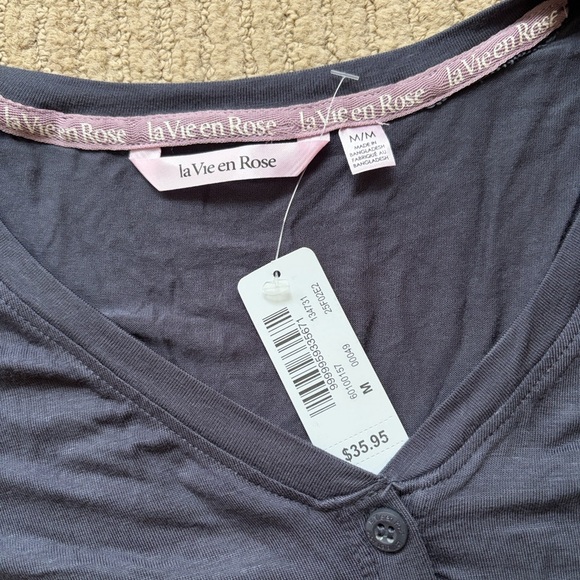 La Vie En Rose Cropped Button-Down Lounge Long-Sleeve, M - Picture 4 of 5